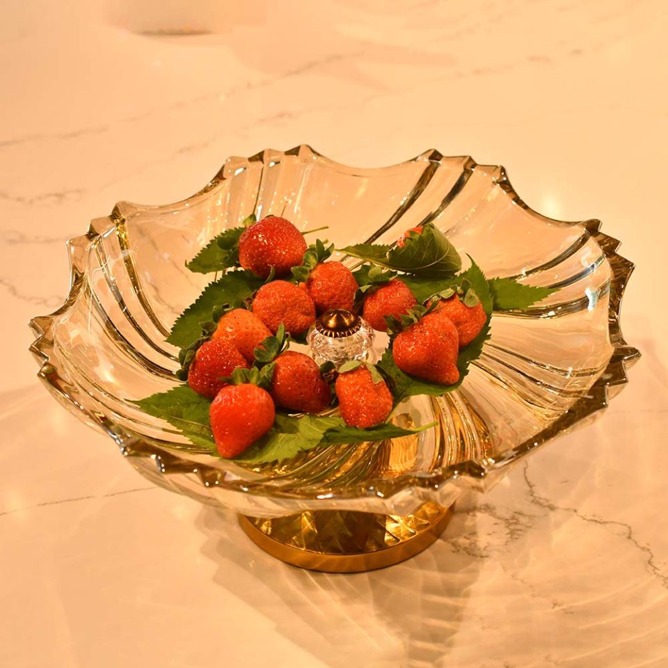Fruit bowl crystal deep with gold tint and gold stand - photo 3