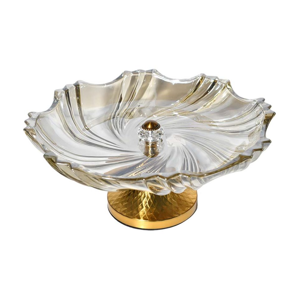 Fruit bowl crystal deep with gold tint and gold stand - photo 4