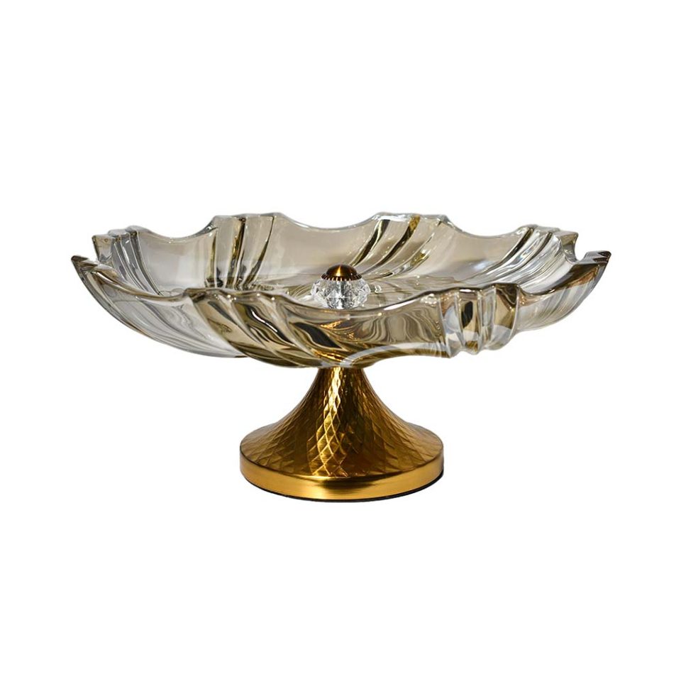 Fruit bowl crystal deep with gold tint and gold stand - photo 5