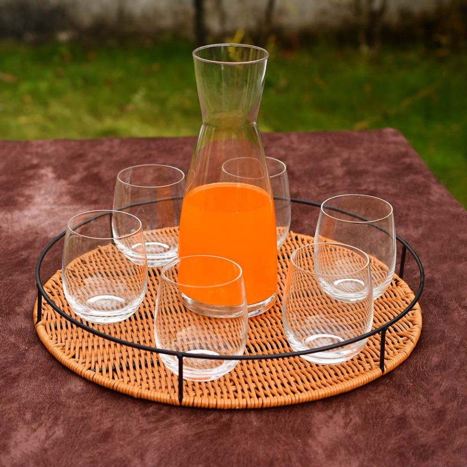 RATTAN ROUND TRAY WITH METAL HANDLE - photo 2