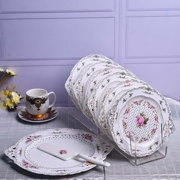 BERGHOME Plate set White with Floral print Round with cake serve - photo 3