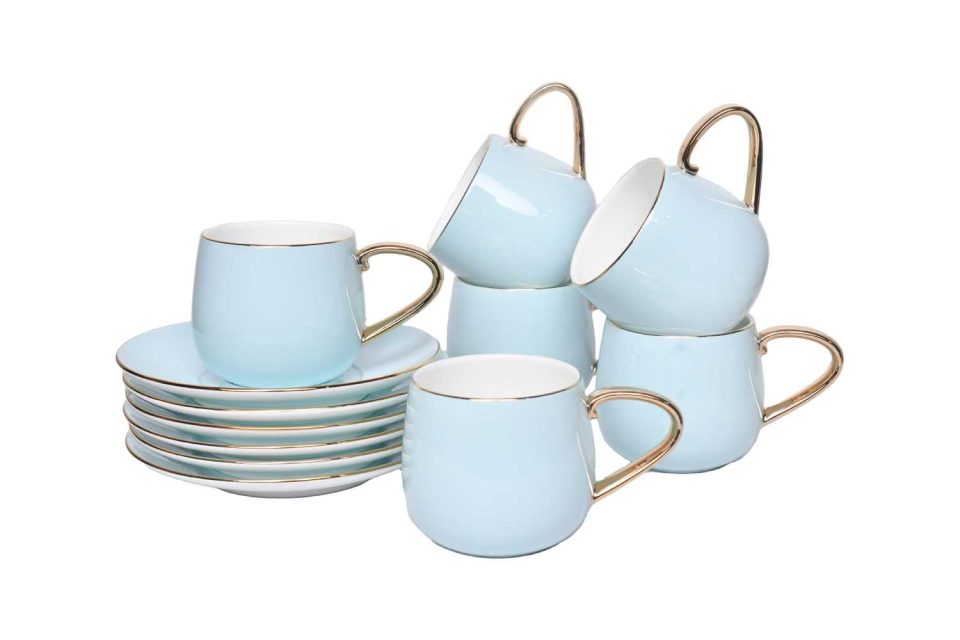 AQUATIC | Cup and saucer | Light blue | Gold handle | Set of 6 - photo 6