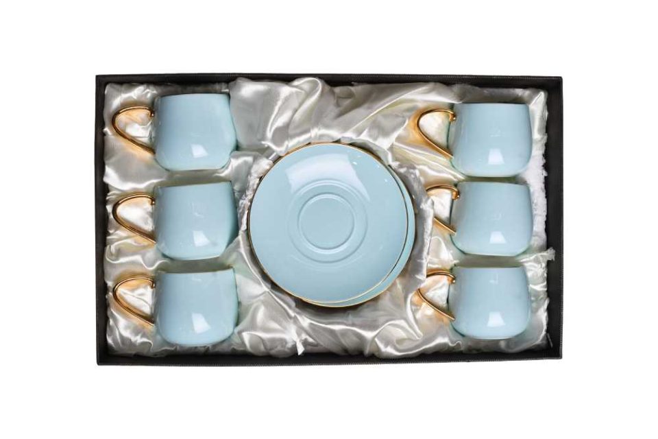 AQUATIC | Cup and saucer | Light blue | Gold handle | Set of 6 - photo 7