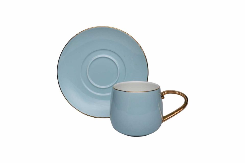 AQUATIC | Cup and saucer | Light blue | Gold handle | Set of 6 - photo 4