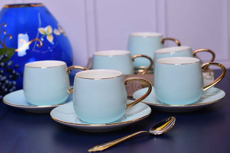 AQUATIC | Cup and saucer | Light blue | Gold handle | Set of 6 - photo 2