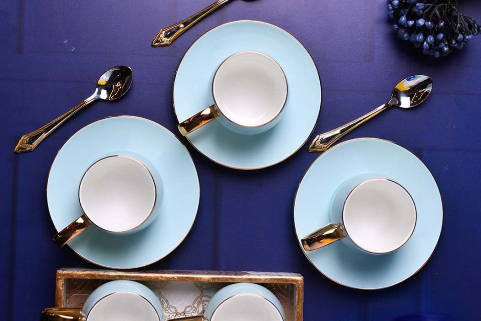 AQUATIC | Cup and saucer | Light blue | Gold handle | Set of 6 - photo 3