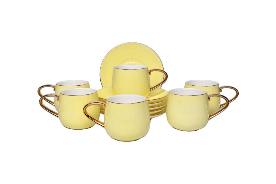 AQUATIC | Cup and saucer | Yellow | Gold handle | Set of 6 - photo 6