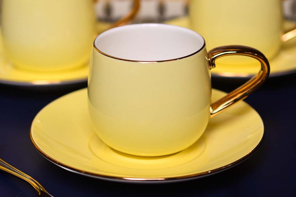 AQUATIC | Cup and saucer | Yellow | Gold handle | Set of 6 - photo 1