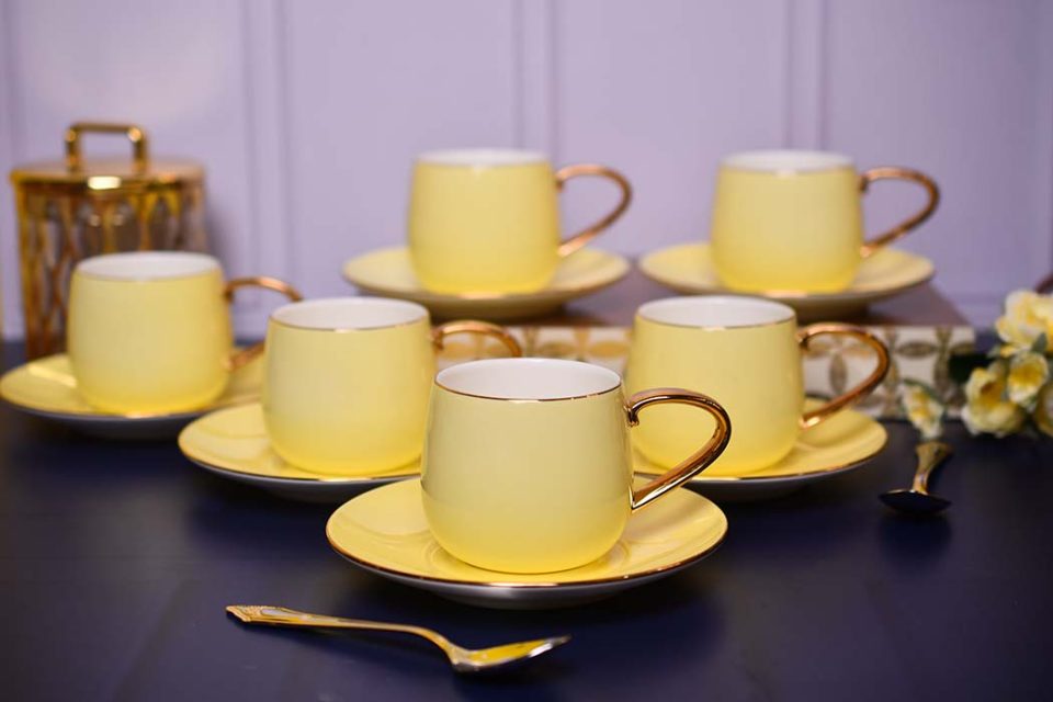 AQUATIC | Cup and saucer | Yellow | Gold handle | Set of 6 - photo 3