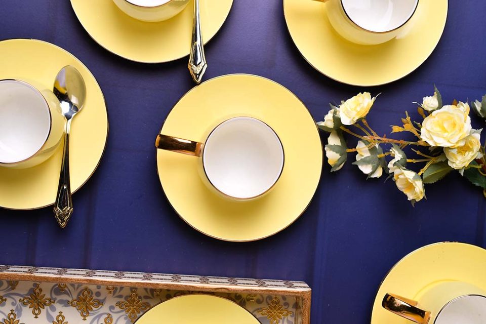 AQUATIC | Cup and saucer | Yellow | Gold handle | Set of 6 - photo 2