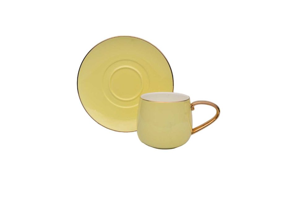 AQUATIC | Cup and saucer | Yellow | Gold handle | Set of 6 - photo 4
