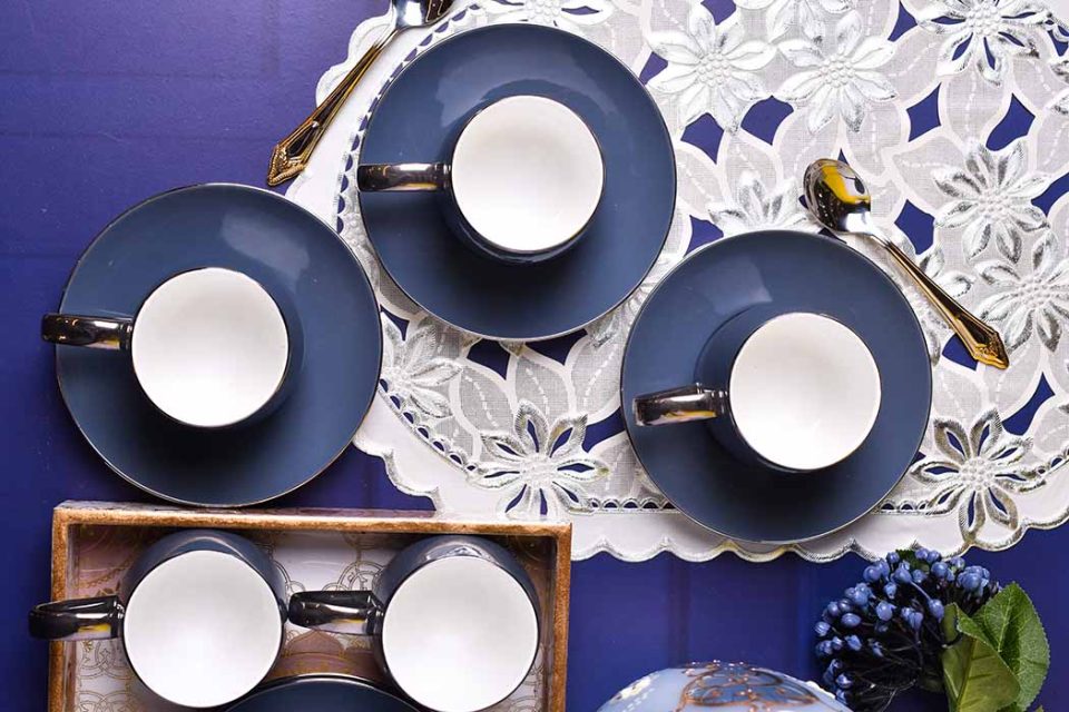 AQUATIC | Cup and saucer | Bluish grey | platinum handle | Set o - photo 2