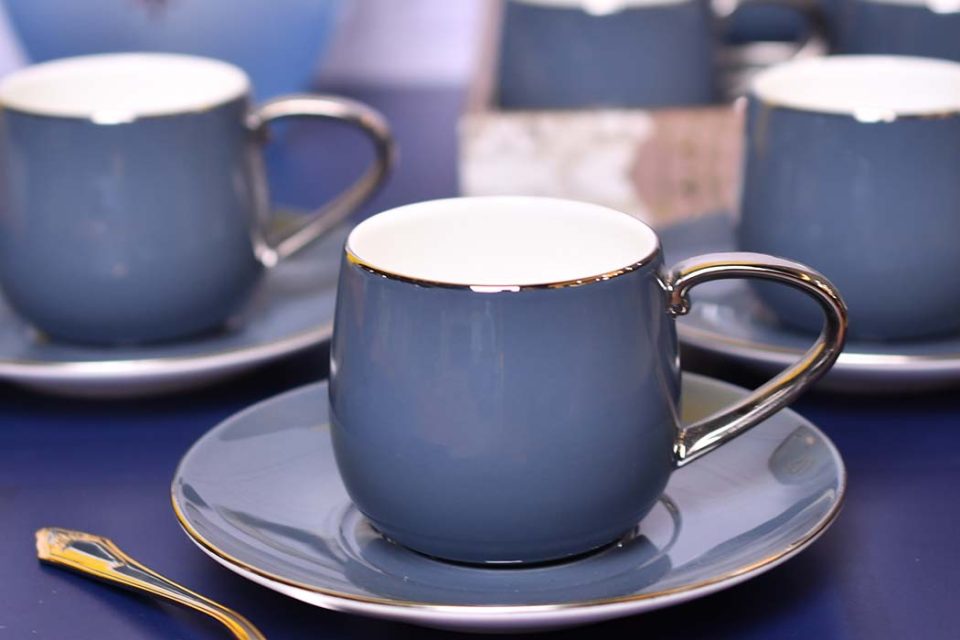 AQUATIC | Cup and saucer | Bluish grey | platinum handle | Set o - photo 1