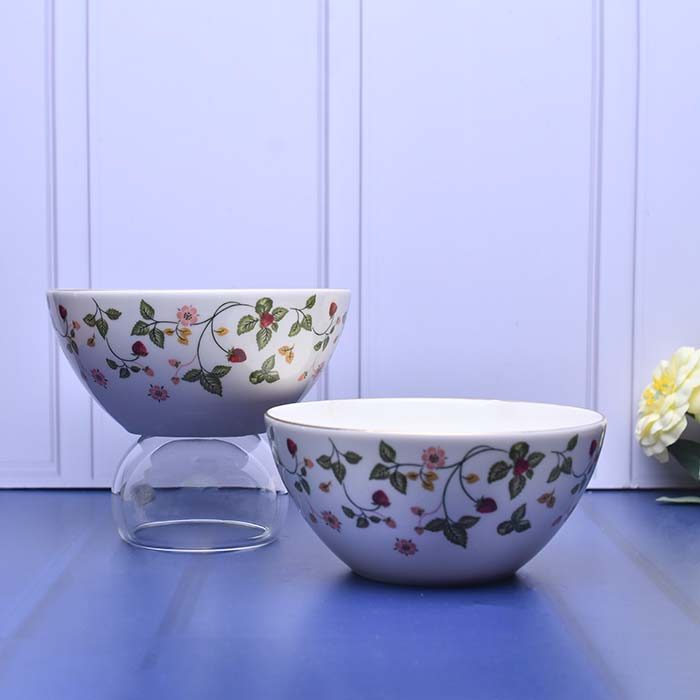 QUALITIER Serving bowl with floral print and gold line - photo 3