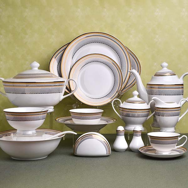 GLANCE Premium dinner set of 60 PC Bone china Black and yellow - photo 1