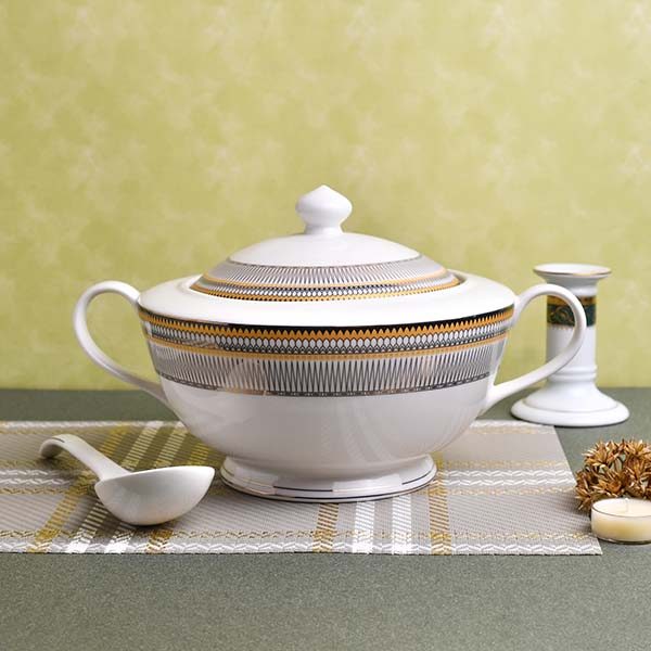 GLANCE Premium dinner set of 60 PC Bone china Black and yellow - photo 3