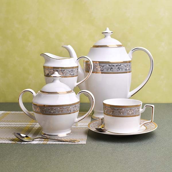 GLANCE Premium dinner set of 60 PC Bone china Gold line and grey - photo 2