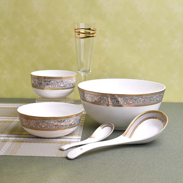 GLANCE Premium dinner set of 60 PC Bone china Gold line and grey - photo 4