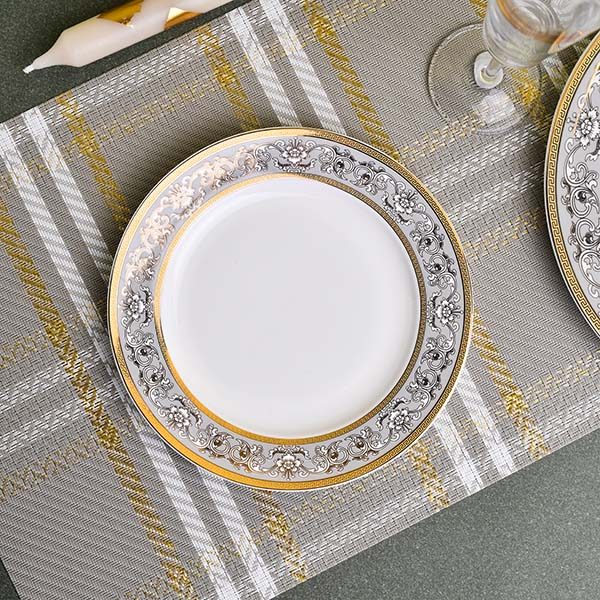 GLANCE Premium dinner set of 60 PC Bone china Gold line and grey - photo 7