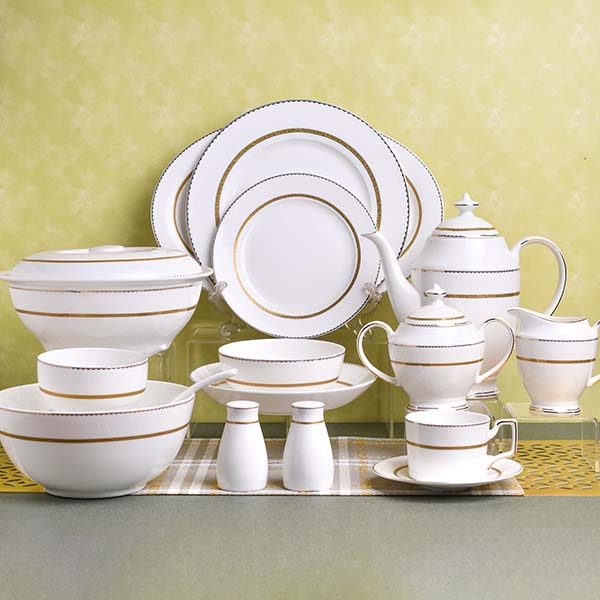 GLANCE Premium dinner set of 60 PC Bone china Gold line and whit - photo 1