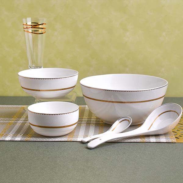 GLANCE Premium dinner set of 60 PC Bone china Gold line and whit - photo 4