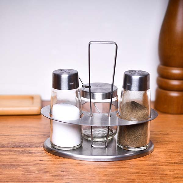 Glass salad dressing set with steel stand and Lid ( set of 3) Sm - photo 1