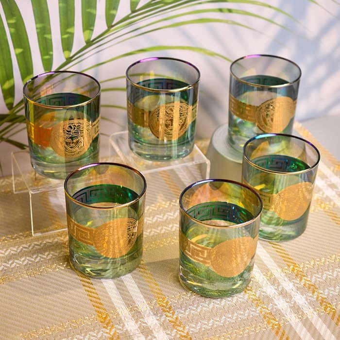 PREMIUM BRAND | Whiskey glass | Green Tinted | Gold lined and pr - photo 2