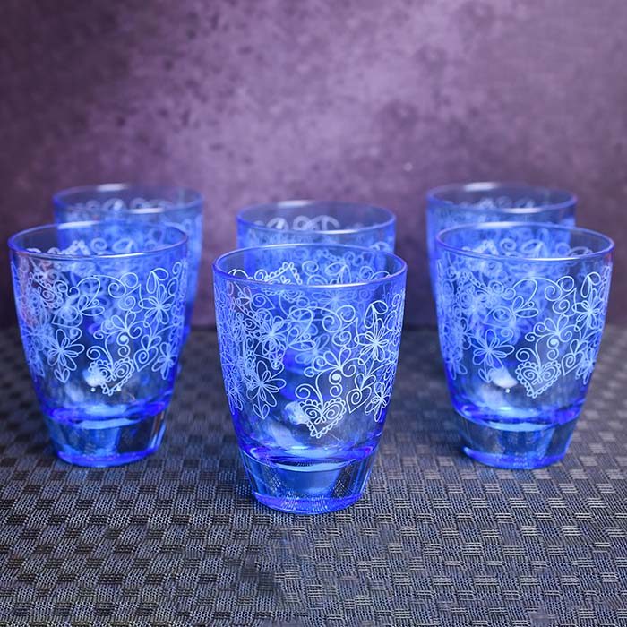 DECOVER Juice glass Blue with white design (set of 6) - photo 2
