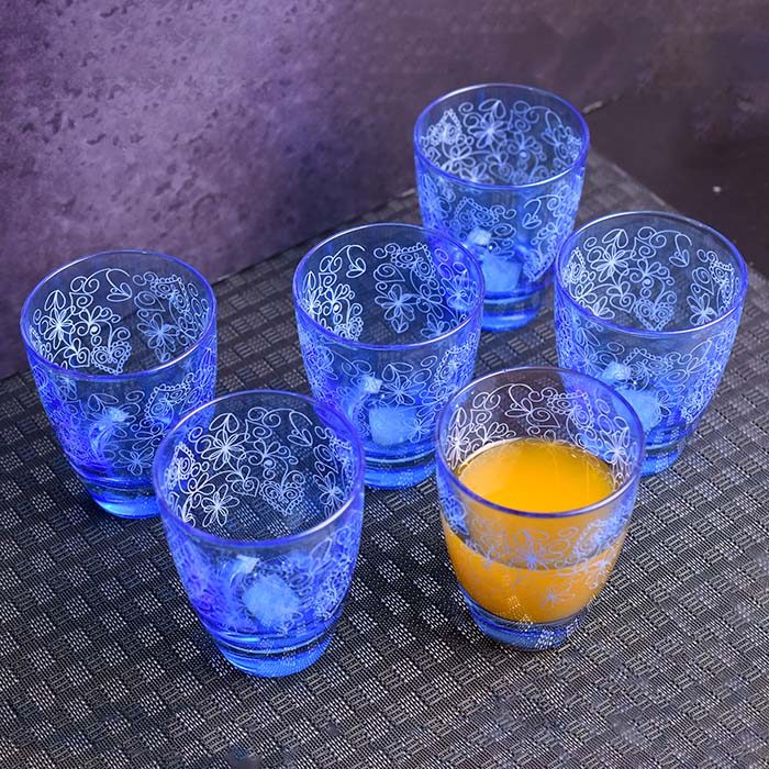 DECOVER Juice glass Blue with white design (set of 6) - photo 3