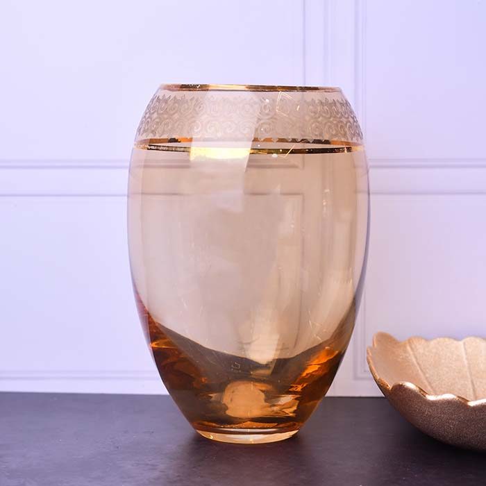 Flower vase wide Brown with Gold line - photo 2