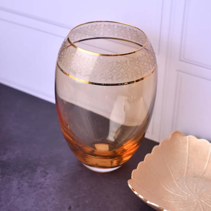 Flower vase wide Brown with Gold line - photo 3