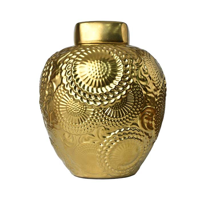 Ceramic Matt Gold Vase big with lid - photo 3