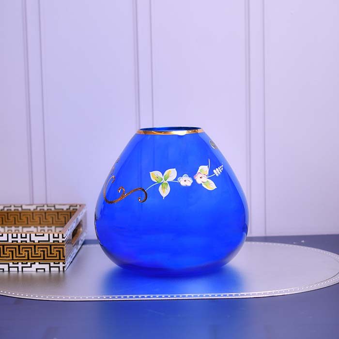 Flower vase Blue with Gold line short - photo 1