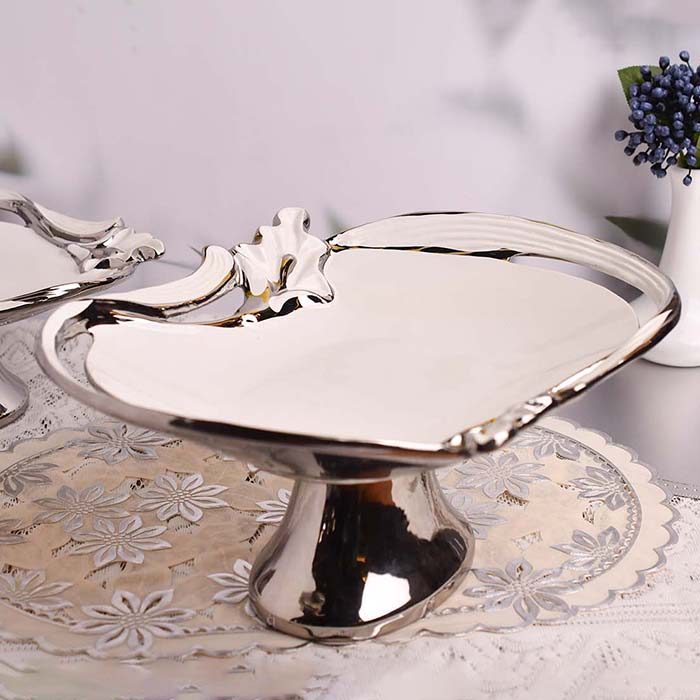 Fruit bowl Silver and White Ceramic Small - photo 2