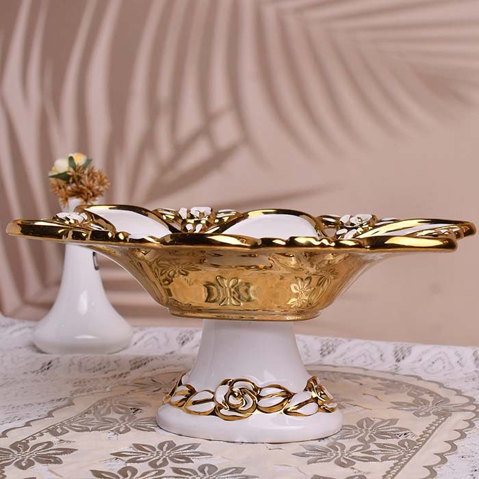 Fruit bowl Gold and White Ceramic Rect - photo 2