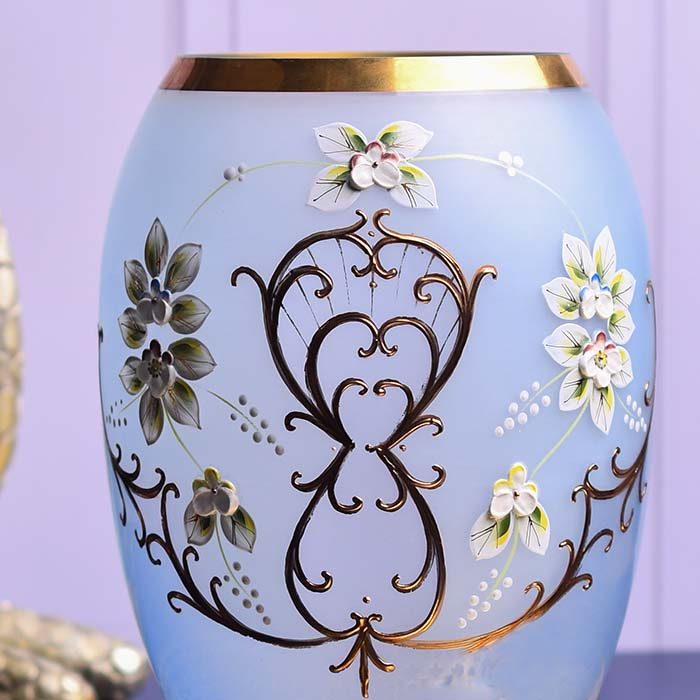 Flower vase Light blue with Gold line - photo 2