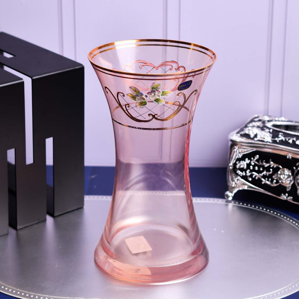Flower vase Pink with Gold line slim - photo 2