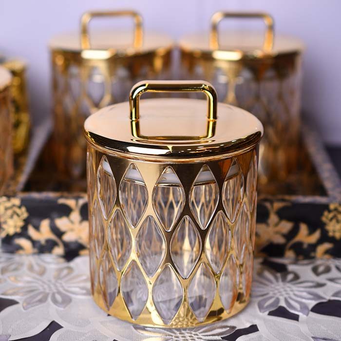 Acrylic Airtight food canister set of 5 with Designer tray Gold - photo 2