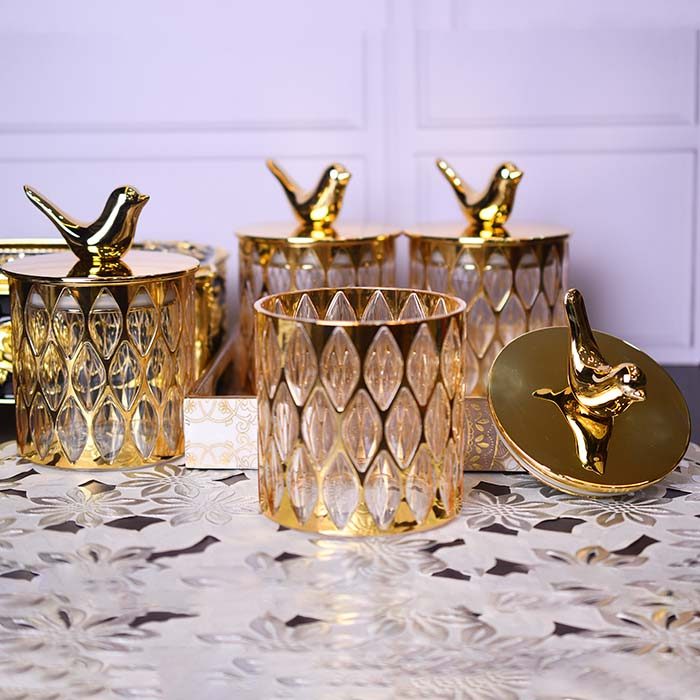 Acrylic Airtight food canister set of 5 with Designer tray Gold - photo 2