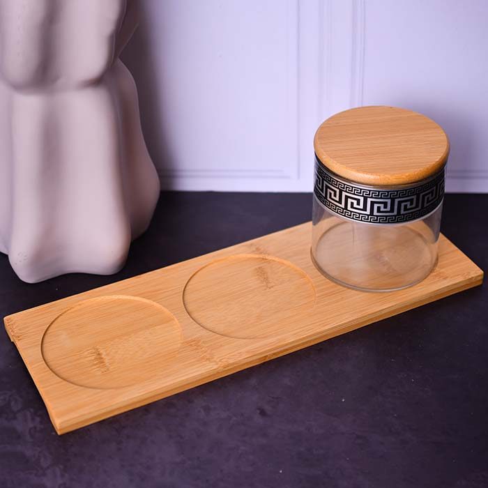 Glass jars Airtight set of 3 with Wooden tray Black decal - photo 3