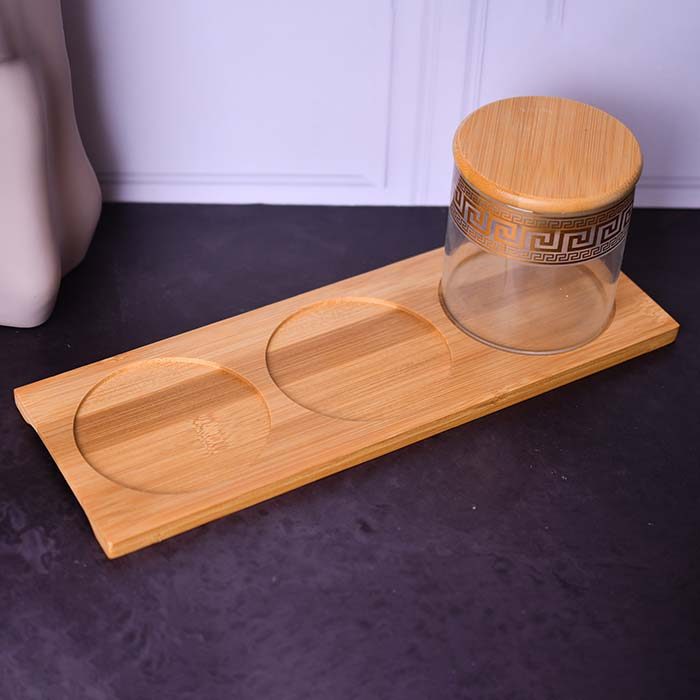 Glass jars Airtight set of 3 with Wooden tray Gold decal - photo 4