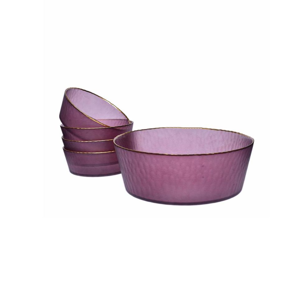 Glass bowl 7 PC set Light mulberry shade with gold rim - photo 3