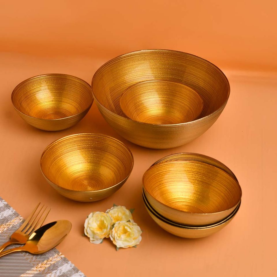 Glass bowl 7 PC set Gold painted - photo 1
