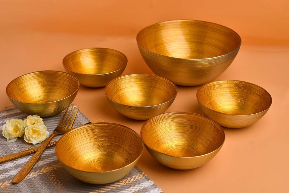Glass bowl 7 PC set Gold painted - photo 4