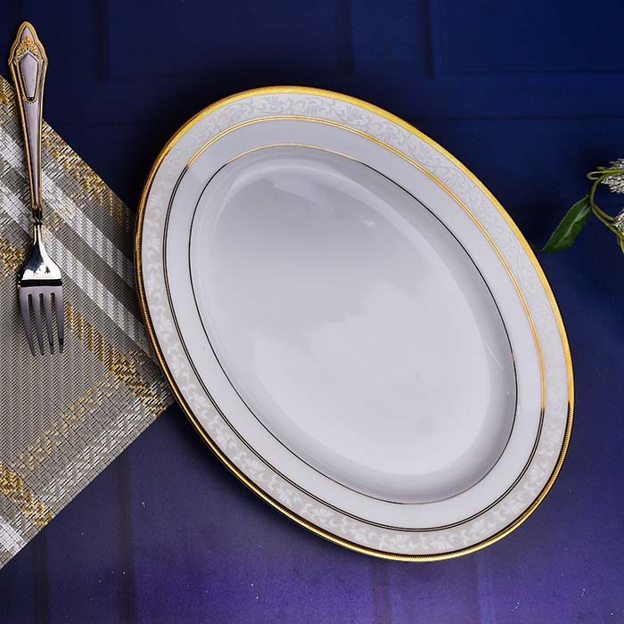 NORITAKE Oval platter with Cream decal and Gold line - photo 1