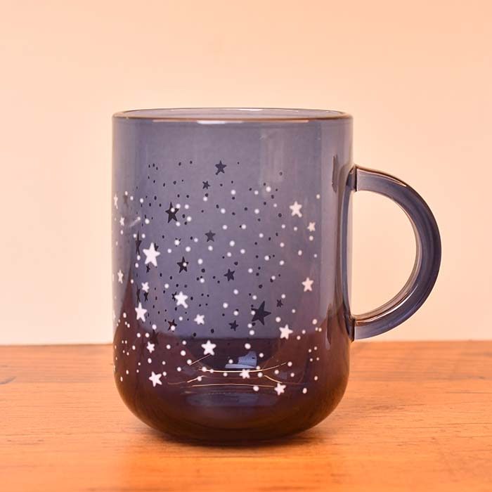 Coffee Mug Glass Black Transaparent with Star print - photo 2