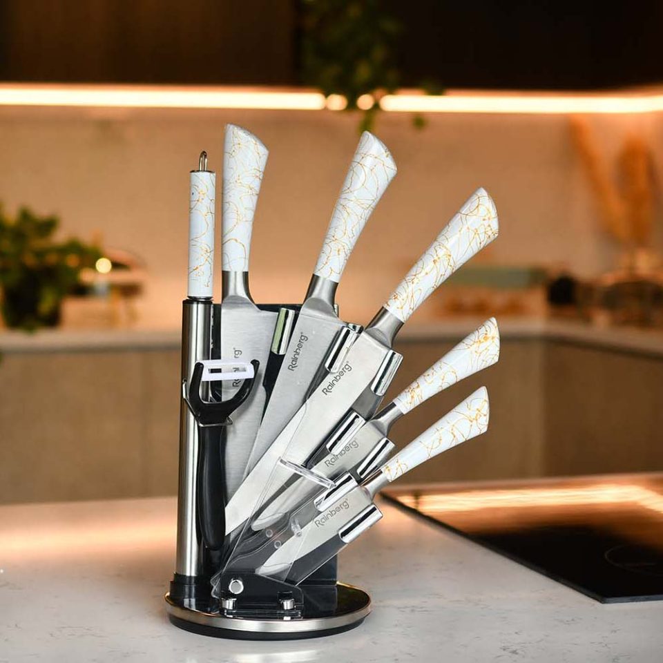 Kitchen Knife set with sharpner rod WHITE - photo 1