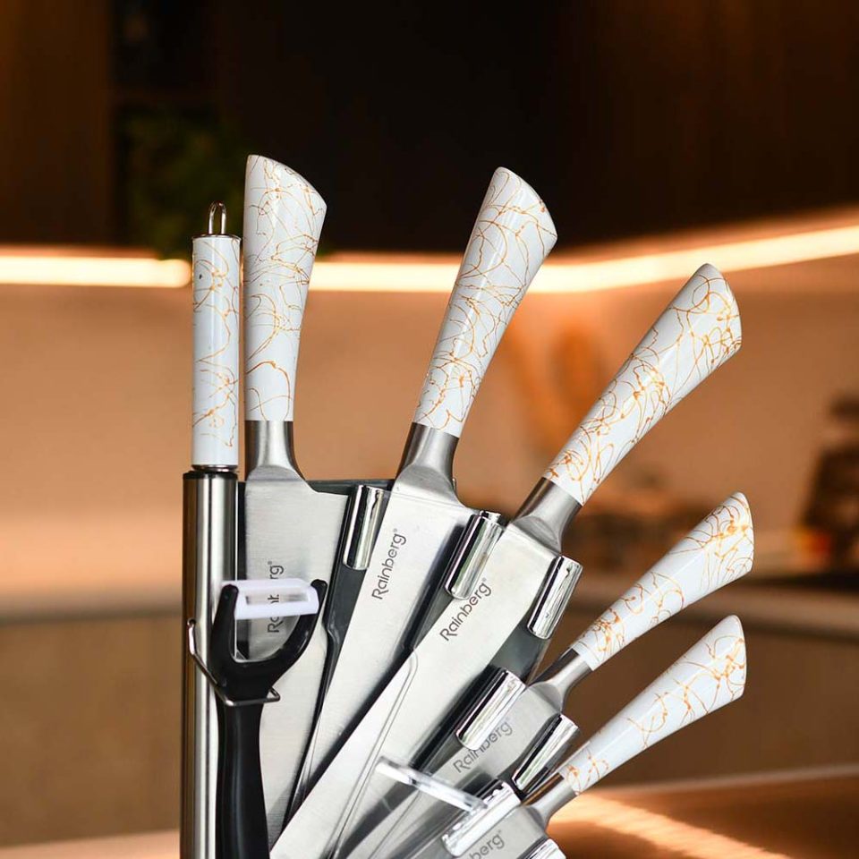 Kitchen Knife set with sharpner rod WHITE - photo 3