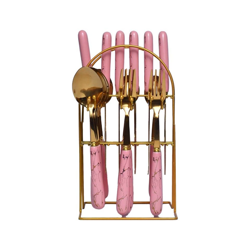 RAINBERG Cutlery set | Pink and Gold | with Golden stand - photo 2
