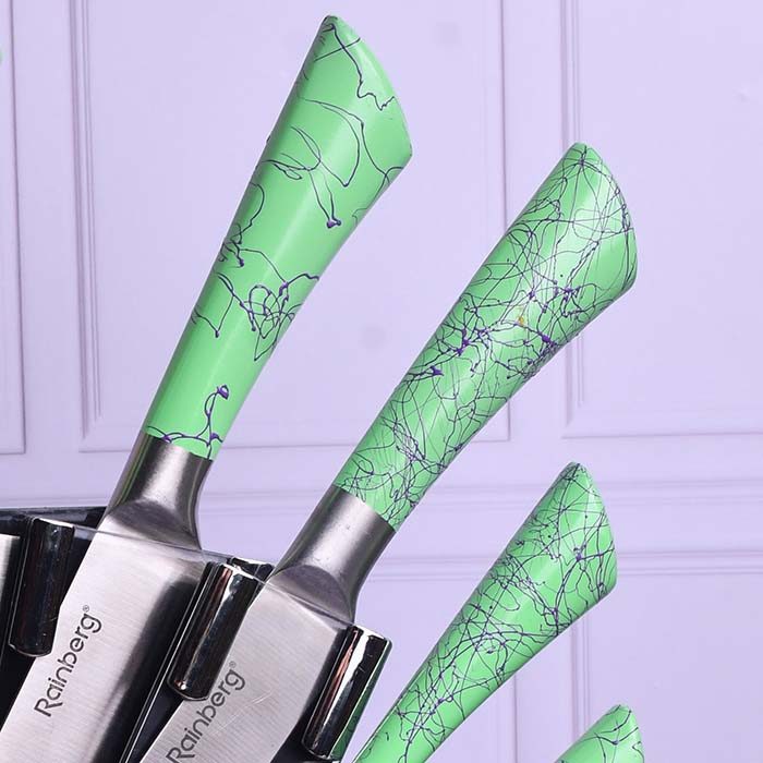Kitchen Knife set with sharpner rod GREEN - photo 2